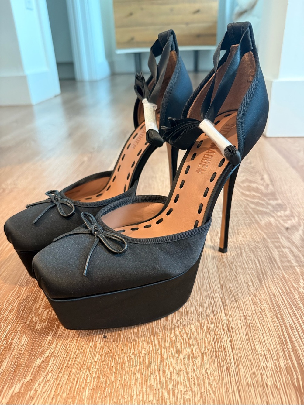 Steve Madden Listen black satin balletcore platform heels
